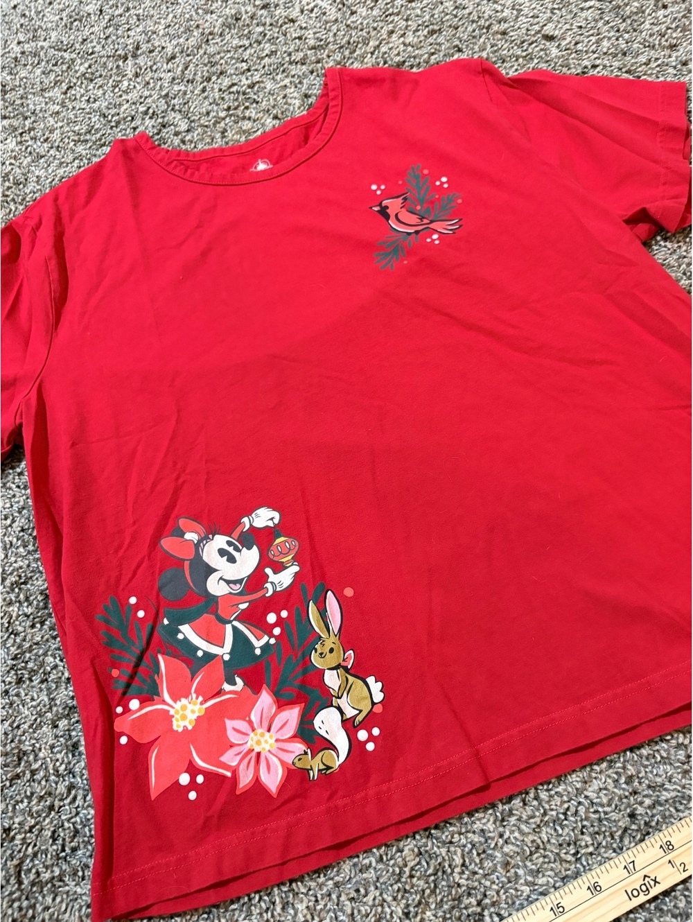 Disney Store Minnie Mouse Red Graphic T-Shirt with Holiday Design